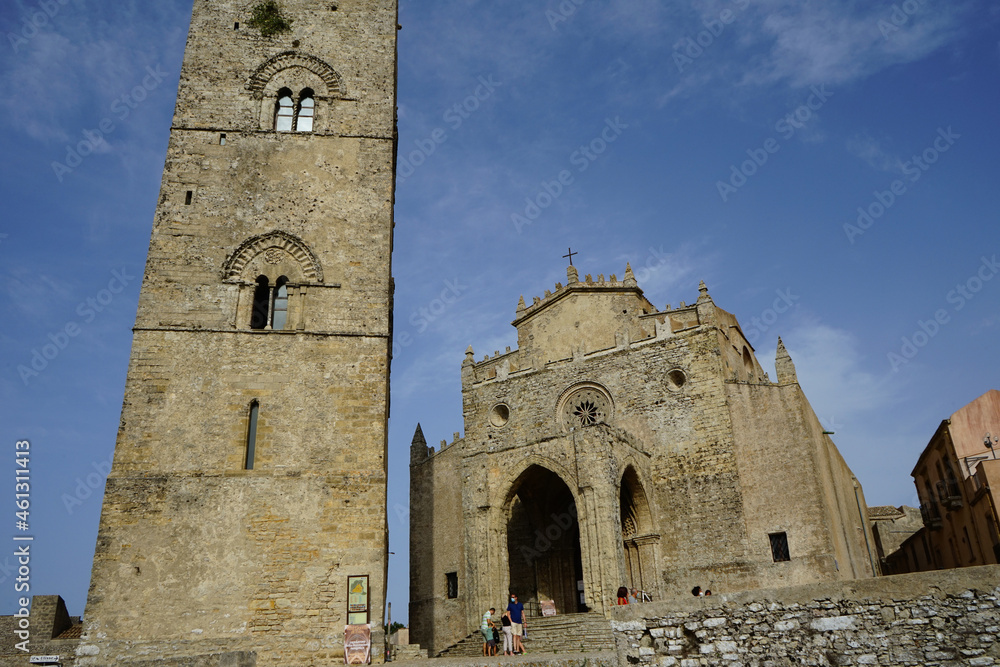 Real Duomo of Erice on a sunny day, Trapani, Sicily, Italy