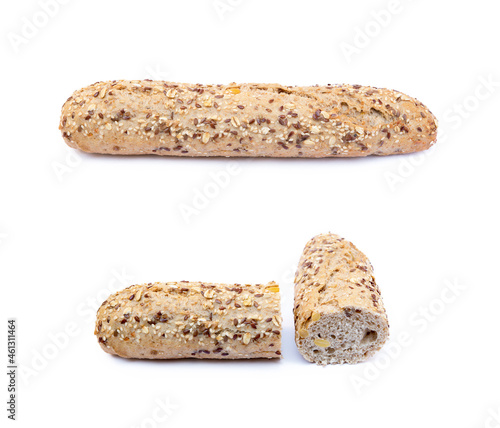 Whole wheat bread isolated on white background photo