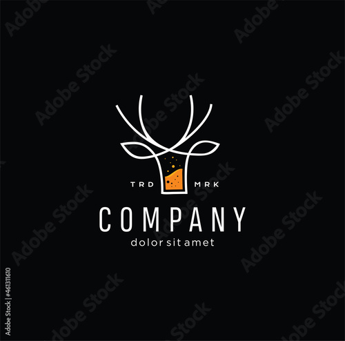 Deer head glass brewery logo template. beer emblem with deer logo design Vector label badge retro hipster 
