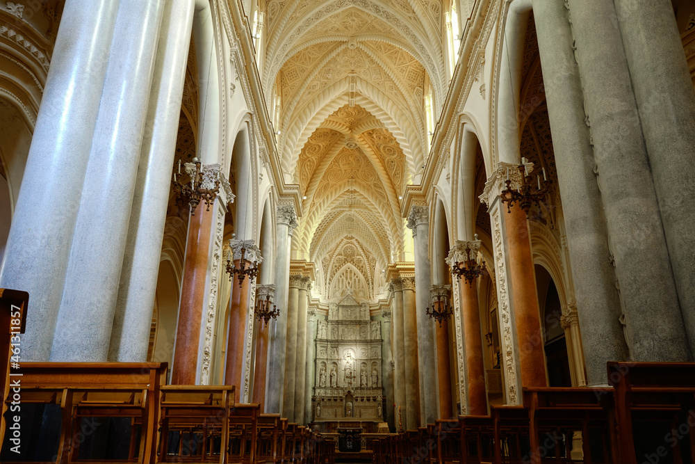Central nave of Real Duomo of Erice, Trapani, Sicily, Italy