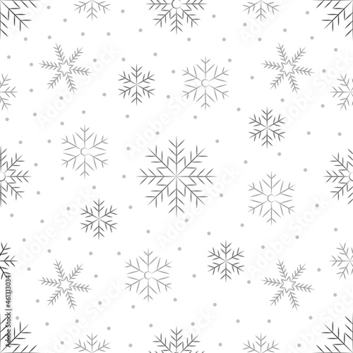 Christmas, New Year, holidays seamless pattern with painted snowflakes on a transparent background. Winter texture for printing, paper, design, fabric, decor, gift, food packaging, backgrounds