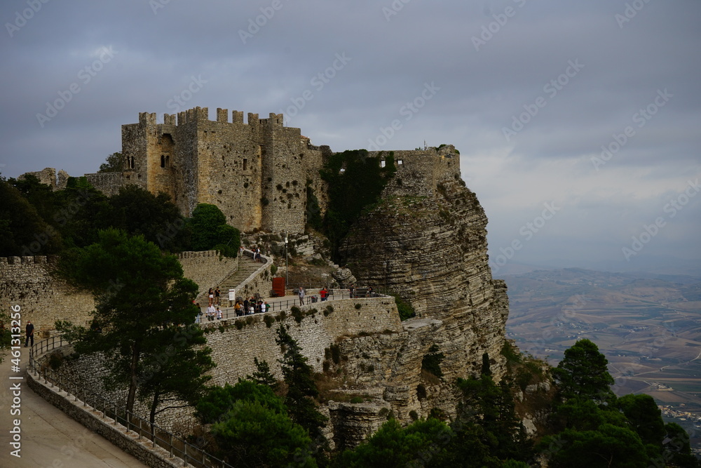 Erice castle on a cloudy day, Trapani, Sicily, Italy