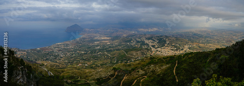 Sicily landscape and Mediterranean seascape on a cloudy day, Sicily island, Italy