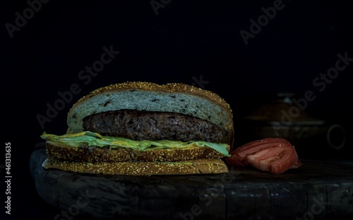 Hamburger on Sliced Rye Bread