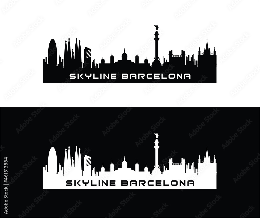 barcelona skyline horizontal banner Black silhouette of barcelona Vector template