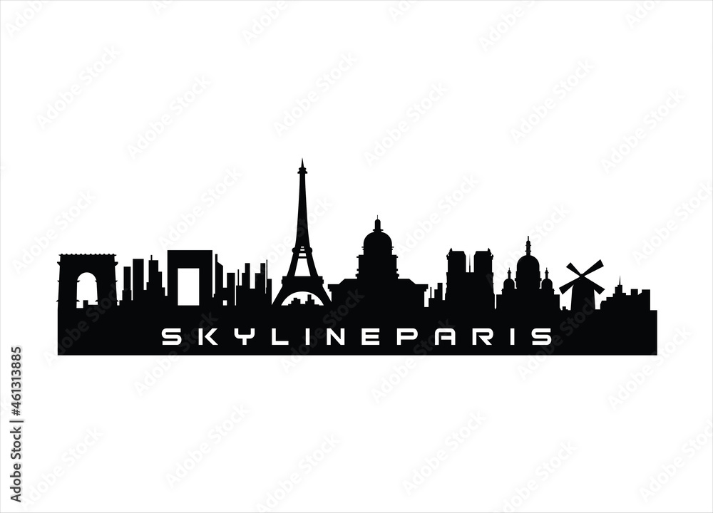paris skyline horizontal banner Black silhouette of paris Vector template