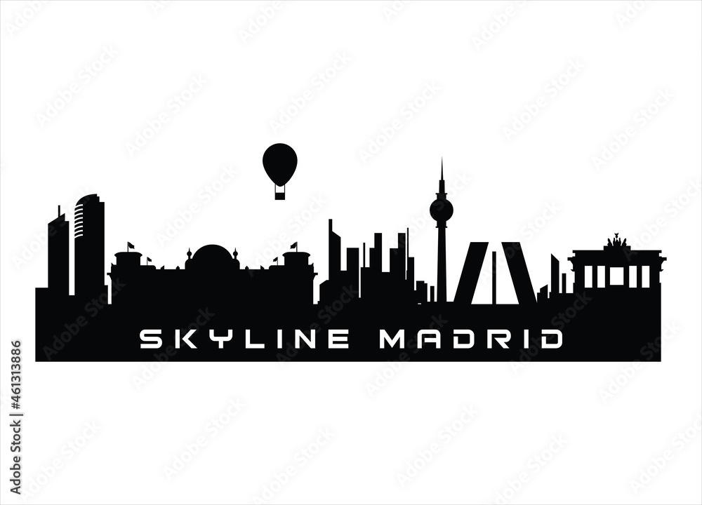 Madrid skyline horizontal banner Black silhouette of Madrid Spain  Vector template 