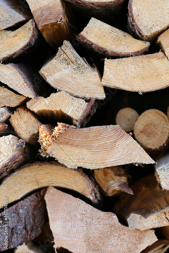 Big stack of firewood in a closeup.