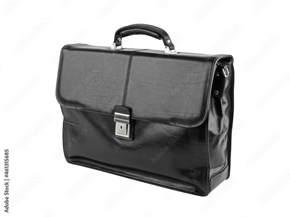 Business bag or case in black leather. Isolated on white background Business bag or case in black leather. Isolated on white background