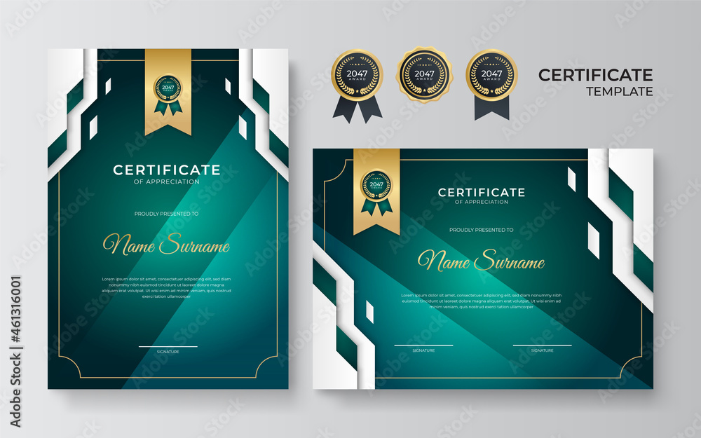 Elegant and professional green and gold award certificate template ...