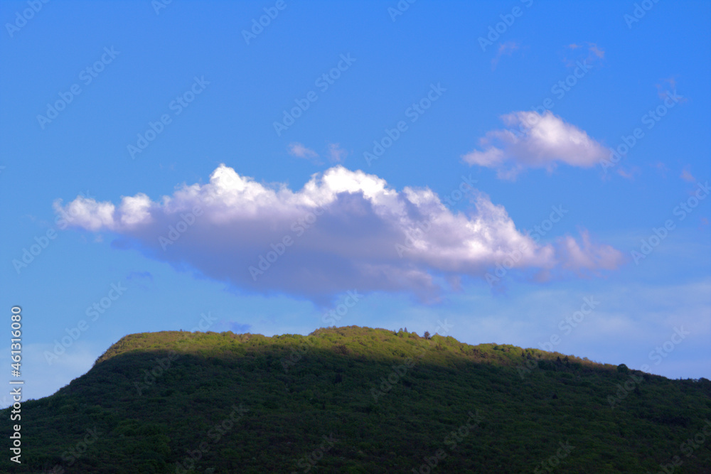 Fototapeta premium clouds over the mountain,nature,green, summer, tree, view, blue, forest, scenery,sky, landscape,