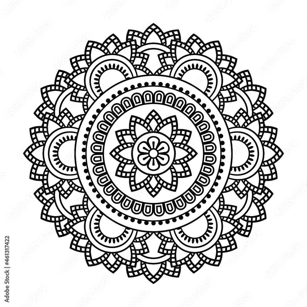 Isolated mandala in vector. Round pattern in white and black colors. Vintage decorative element for cards