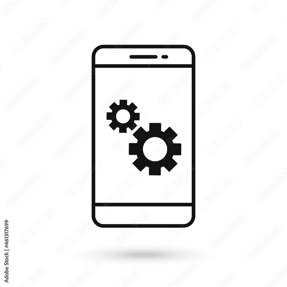 Mobile phone flat design with gear sign. Mobile phone flat design with gear sign.