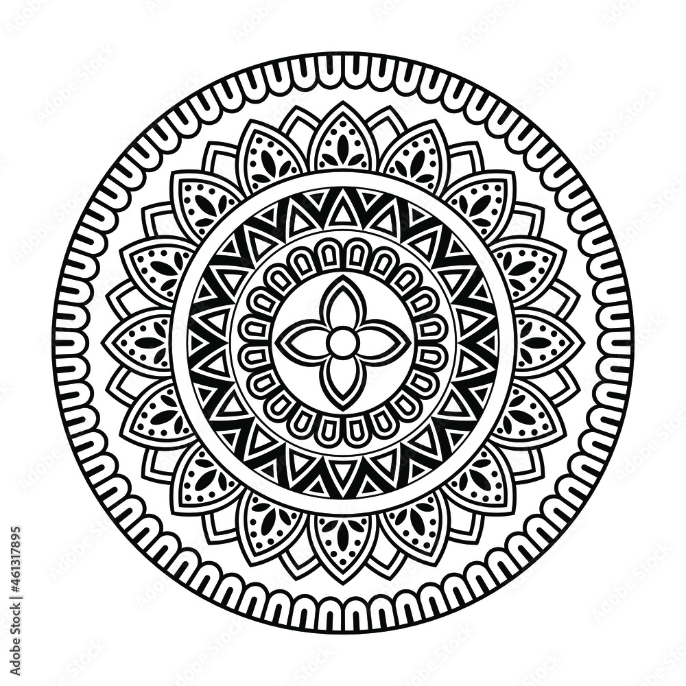 Isolated mandala in vector. Round pattern in white and black colors. Vintage decorative elements. Flower pattern