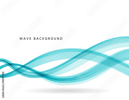 Wave background. Abstract wavy banner. Flyer with blue curved lines. Cover with fluid gradient on white backdrop. Modern geometric poster. Wallpaper with futuristic blend. Vector illustration.