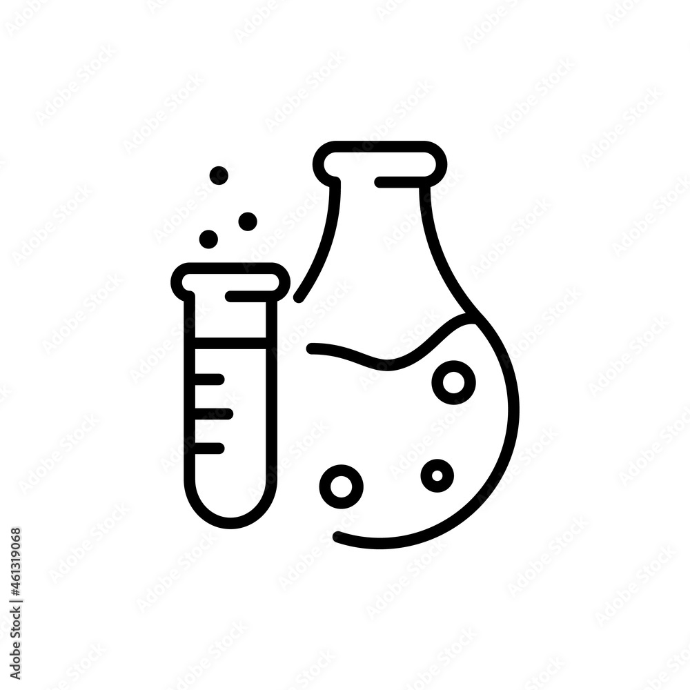 Science research lab experiment icon. Line chemistry bulb sign, medical biology flask equipment. Vector illustration Science research lab experiment icon. Line chemistry bulb sign, medical biology flask equipment. Vector illustration