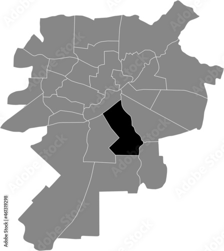 Black location map of the Dziesiąta district inside gray urban districts map of the Polish regional capital city of Lublin, Poland