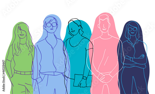 	
Team di giovani talenti. Gruppo di personaggi colorati maschili e femminili