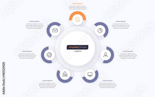 Seven option circle infographic design template. Vector illustration