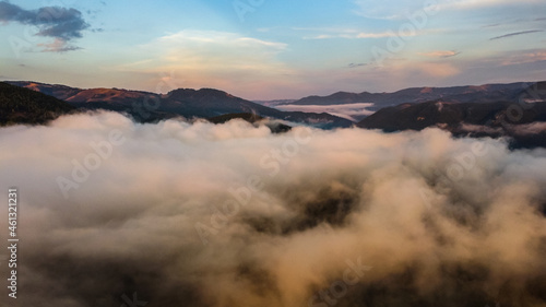Mountains Covered in Clouds, Aerial View