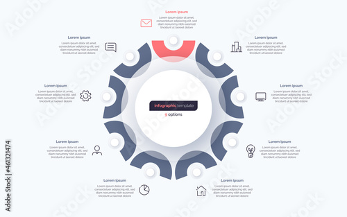 Nine option circle infographic design template. Vector illustration