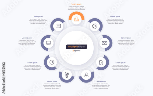 Nine option circle infographic design template. Vector illustration