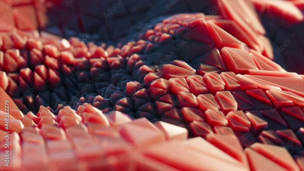 Abstract composition with growing pieces of crystals. Abstract background. 3d animation of a seamless loop