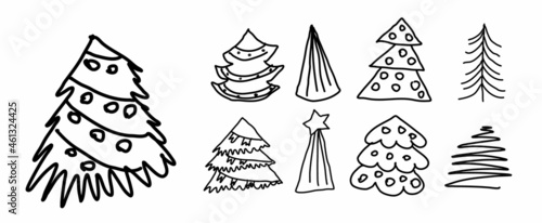 Wallpaper Mural set of hand-drawn doodle Christmas trees. Stylized Christmas trees for New Year and Christmas greeting cards, decorations of festive packaging Torontodigital.ca