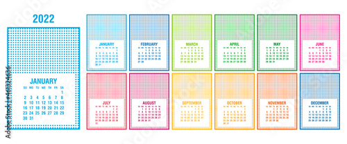 Calendar template for 2022 year. Planner diary in a minimalist style. Corporate and business calendar. Week starts on Sunday. Vector illustration.