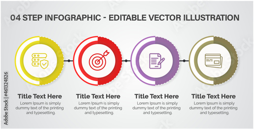 4 Steps Infographics Design Template - Graph, Pie chart, workflow layout, circular diagram, brochure, report, presentation, web design. Editable Vector illustration