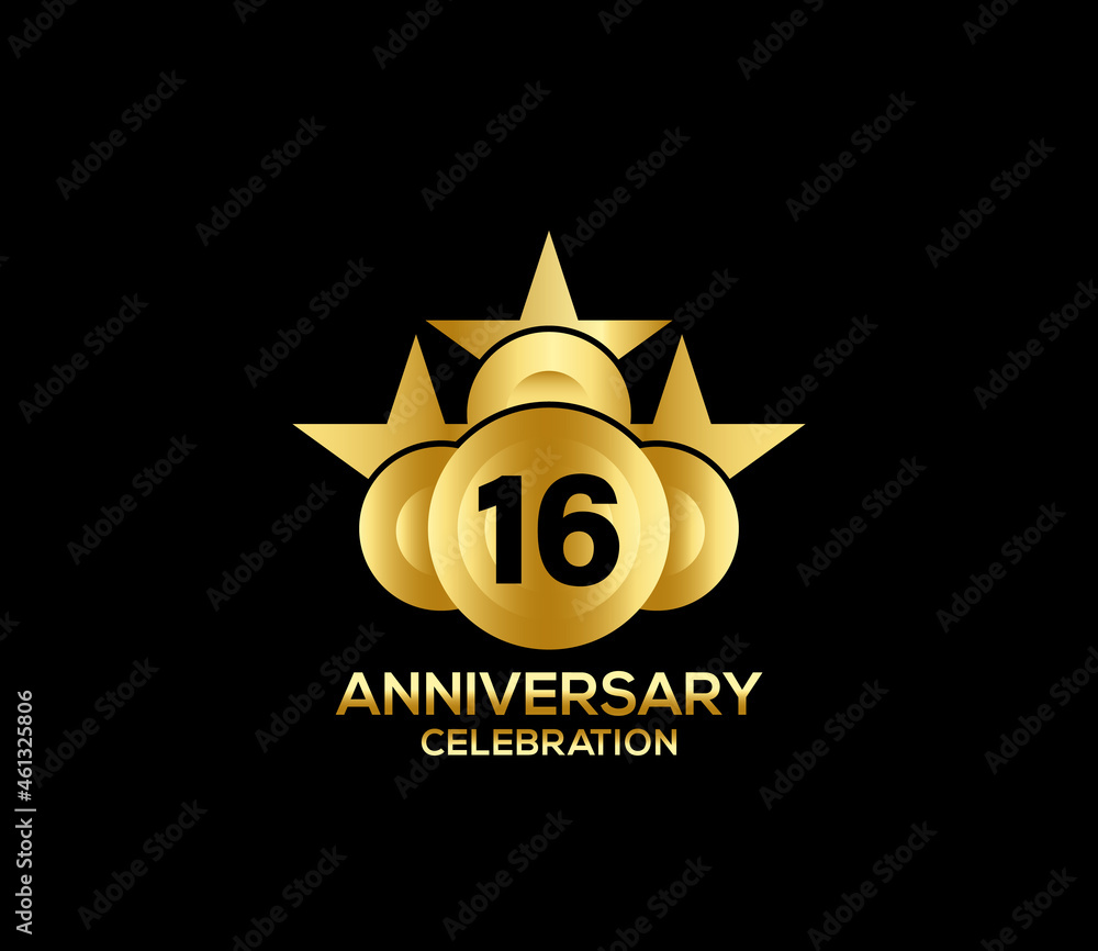 Happy Anniversary of, 16 Years, Bright Color Star Design Shape element, ceremony party Presentation Happy Anniversary of, 16 Years, Bright Color Star Design Shape element, ceremony party Presentation