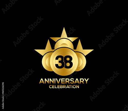 Happy Anniversary of  38 Years  Bright Color Star Design Shape element  ceremony party Presentation