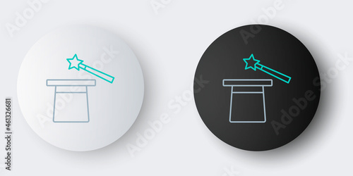 Line Magic hat and wand icon isolated on grey background. Magic trick. Mystery entertainment concept. Colorful outline concept. Vector