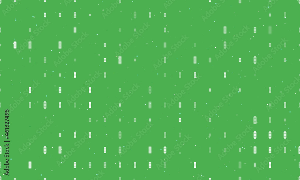 Seamless background pattern of evenly spaced white beer can symbols of different sizes and opacity. Vector illustration on green background with stars