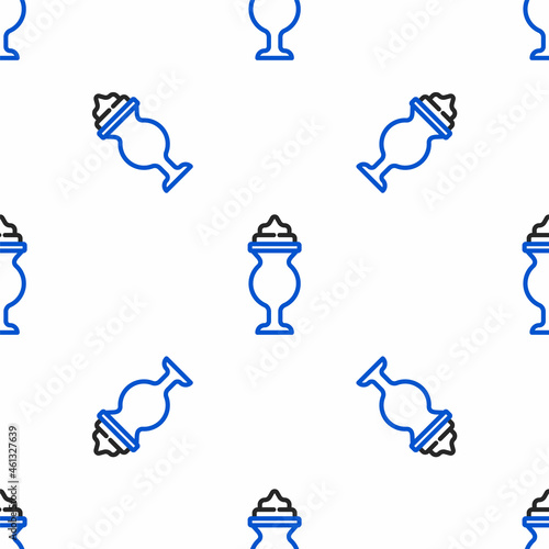 Line Milkshake icon isolated seamless pattern on white background. Plastic cup with lid and straw. Colorful outline concept. Vector