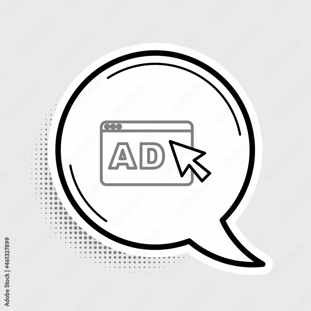 Line Advertising icon isolated on grey background. Concept of marketing and promotion process. Responsive ads. Social media advertising. Colorful outline concept. Vector Line Advertising icon isolated on grey background. Concept of marketing and promotion process. Responsive ads. Social media advertising. Colorful outline concept. Vector