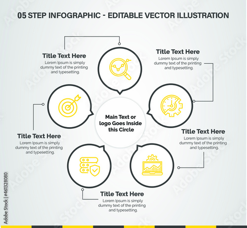 7 Steps Infographics Design Template - Graph, Pie chart, workflow layout, squire diagram, brochure, report, presentation, web design. Editable Vector illustration