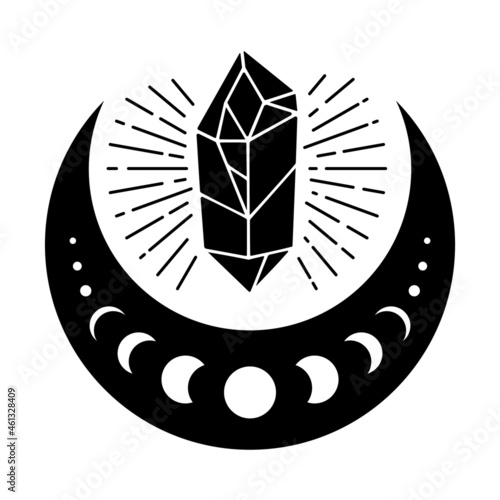 Magic crystal with half moon vector illustration photo