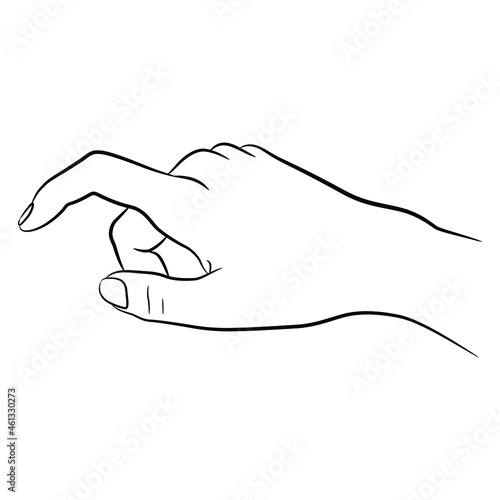 Human hand with bent index finger. Click or press button gesture. Black and white linear silhouette.
