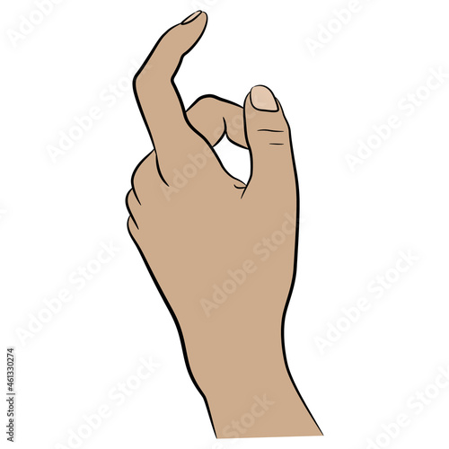 Beautiful relaxed female hand with bent index finger. Click or press the button gesture. Cartoon style.