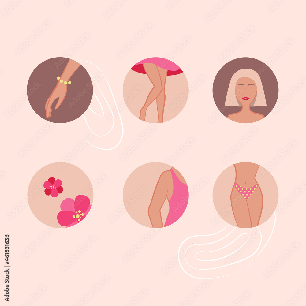 icons for beauty sphere epilation depilation arm legs face armpits bikini