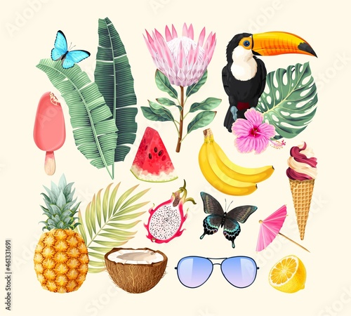 Vector set of high detailed summer elements