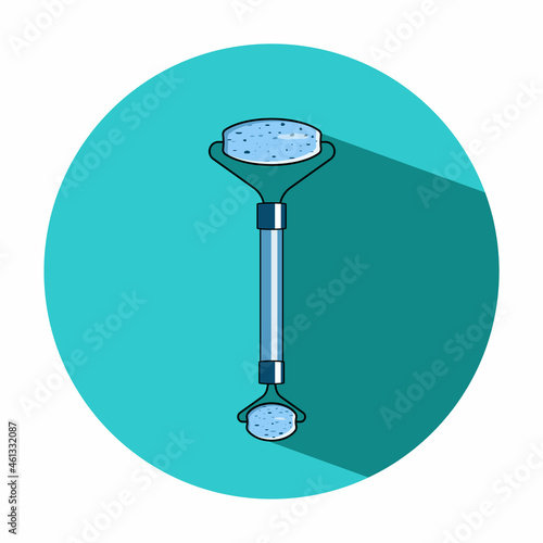 Face roller massager flat vector illustration icon isolated on blue background