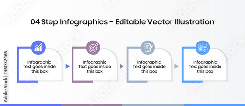 4 Steps Infographics Design Template - Graph, Pie chart, workflow layout, square diagram, circle diagram, brochure, report, presentation, banner, web design. Editable Vector illustration