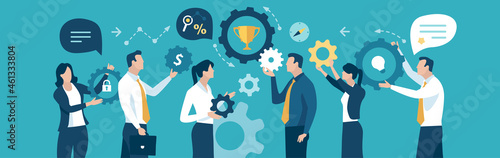 Teamwork. Idea. Cooperation. Brainstorming. Business vector illustration.