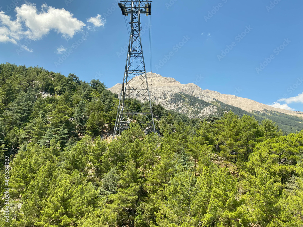 high voltage post.High-voltage tower sky background