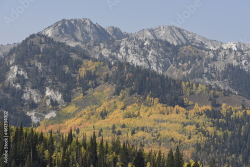 Fall colors and wildfire haze in the Wasatch Mountains of Utah photo