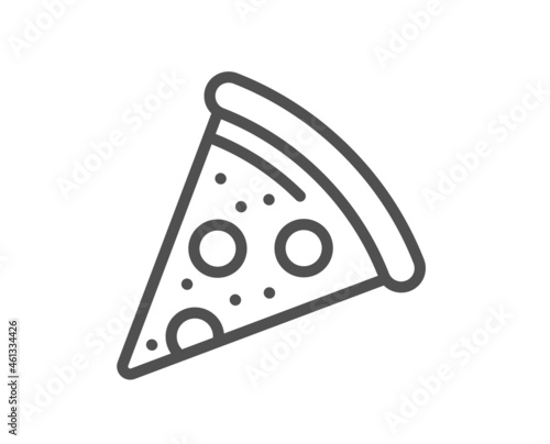 Pizza slice line icon. Pizzeria food sign. Fast food symbol. Quality design element. Line style pizza icon. Editable stroke. Vector photo