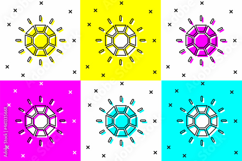 Set Diamond icon isolated on color background. Jewelry symbol. Gem stone. Vector