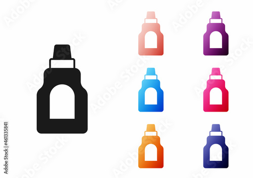Black Plastic bottle for laundry detergent, bleach, dishwashing liquid or another cleaning agent icon isolated on white background. Set icons colorful. Vector